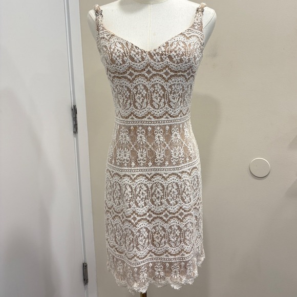 NiteLine by Nahdree Dresses & Skirts - VTG 90s NiteLine White Lace Beaded Tan Mini Dress 2‎ Bridal Goth Witchy Coquette